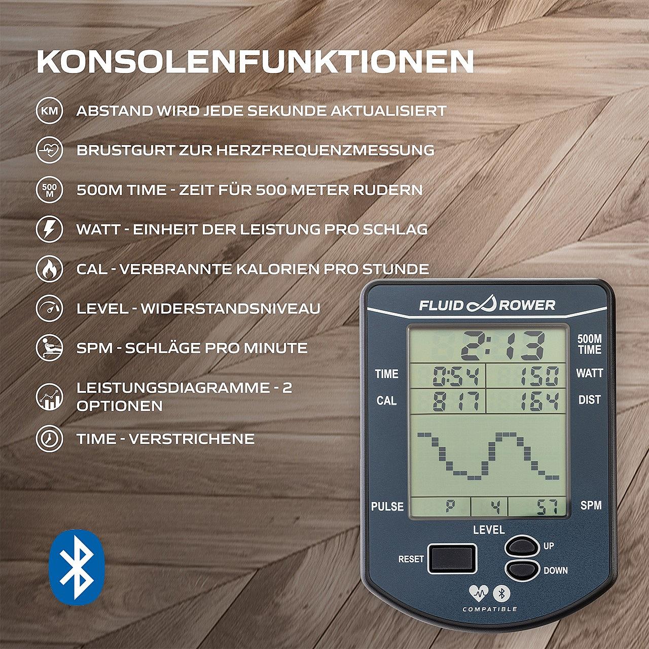 Fluid Rower Viking 3 V Wasserrudergerät aus Holz Detail 5