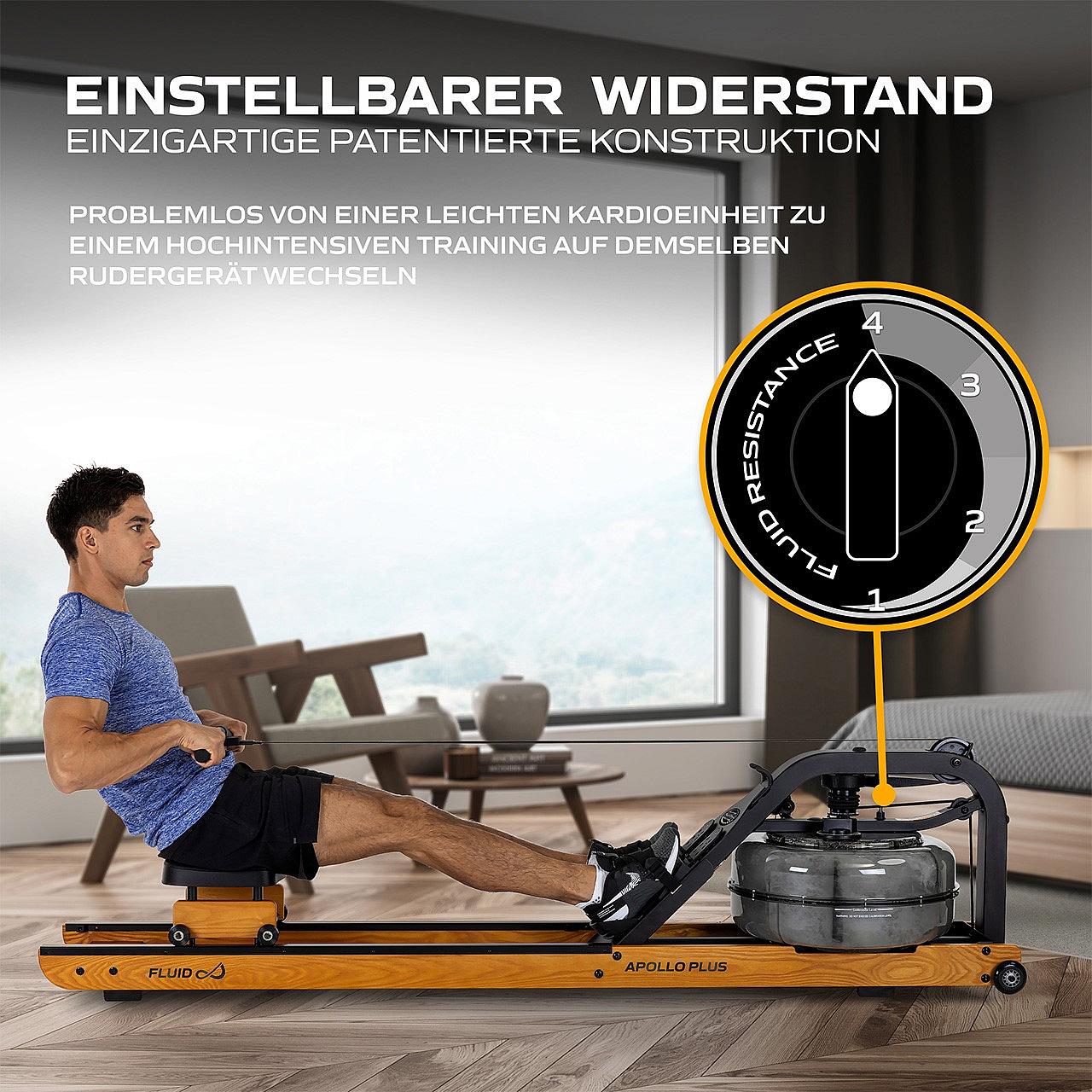 Fluid Rower Apollo Plus Wasserrudergerät aus Holz Detail 4